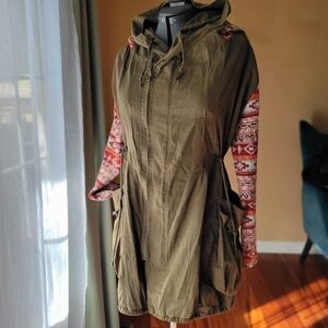 Paparazzi Olive Utility Jacket with Patterned Sleeves Women's Size Medium